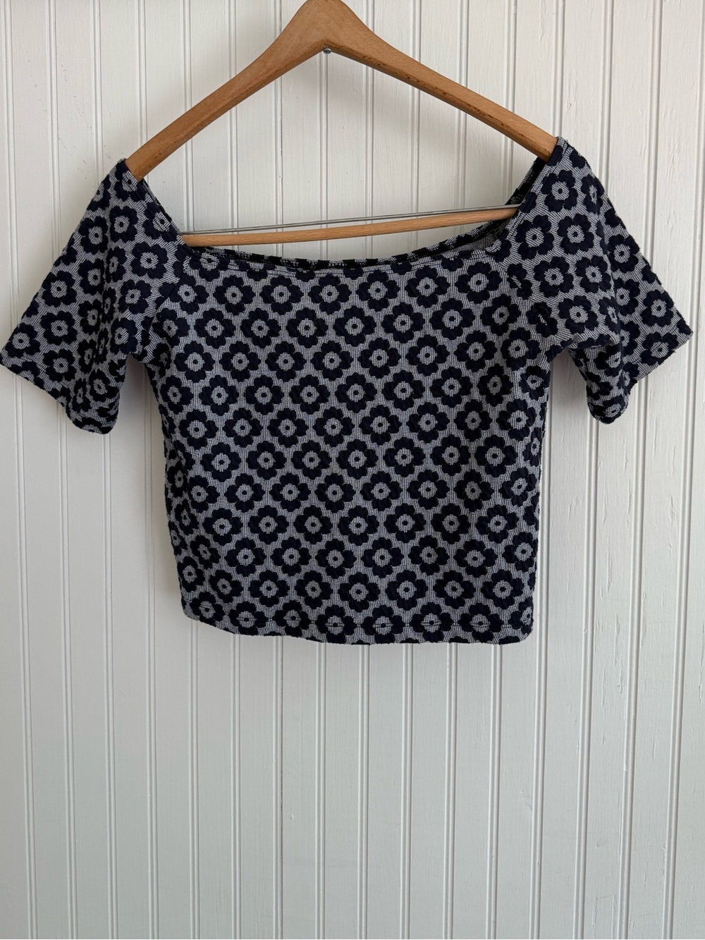 Topshop Blue Off-Shoulder Floral Crop Top
